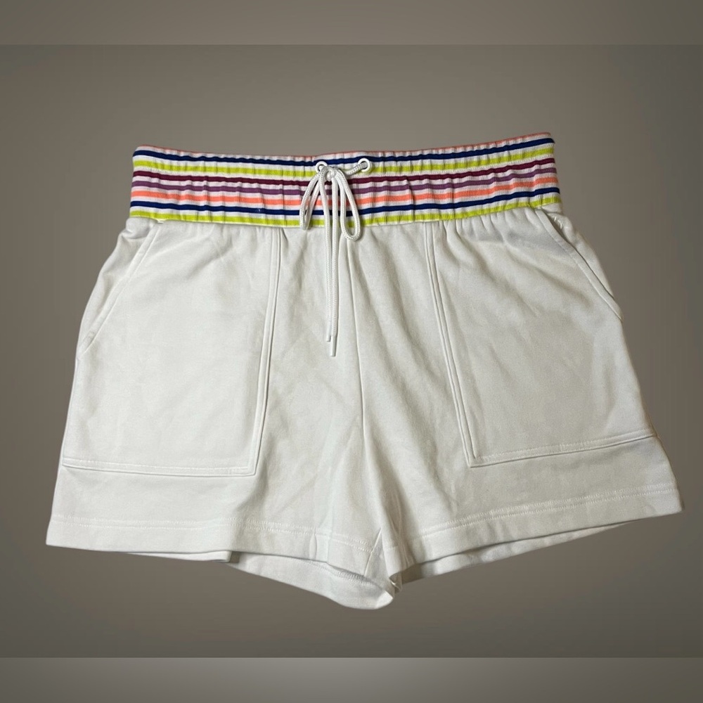 Lou & Gray Size Large Shorts White Rainbow Waist Drawstring Lounge Pocketed